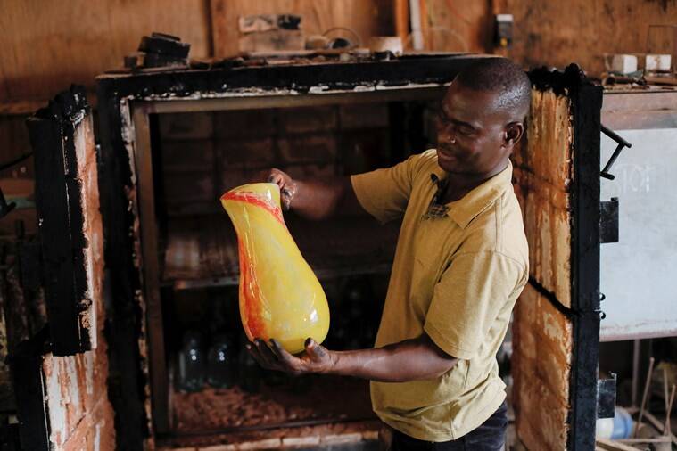 glassblowing, Ghanaian glassblower, glass waste