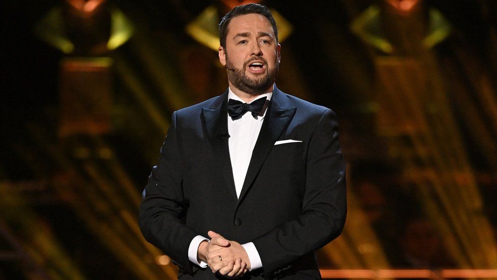 Jason Manford on stage at the Olivier Awards