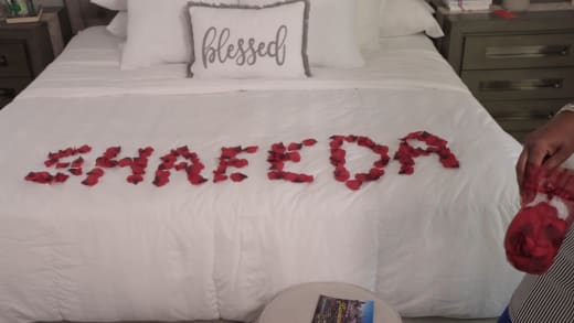 Bilal Hazziez spells Shaeeda with rose petals