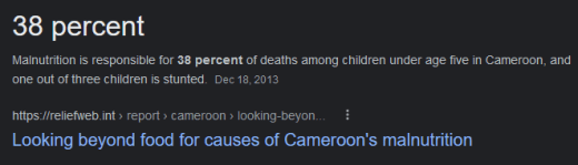 Cameroon child malnutrition deaths - 38% under age 5