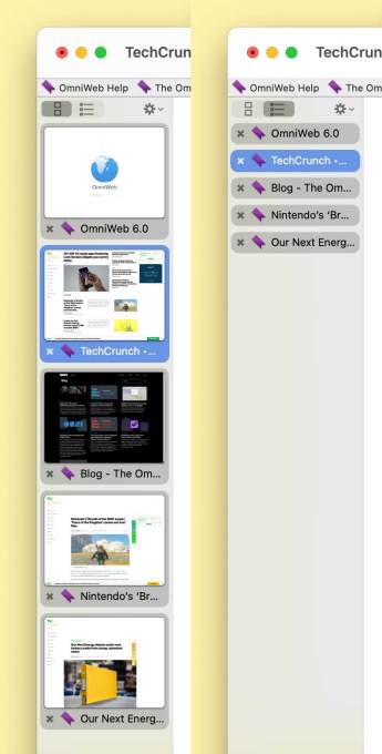 OmniWeb 6 tab drawer showing expanded and collapsed states.