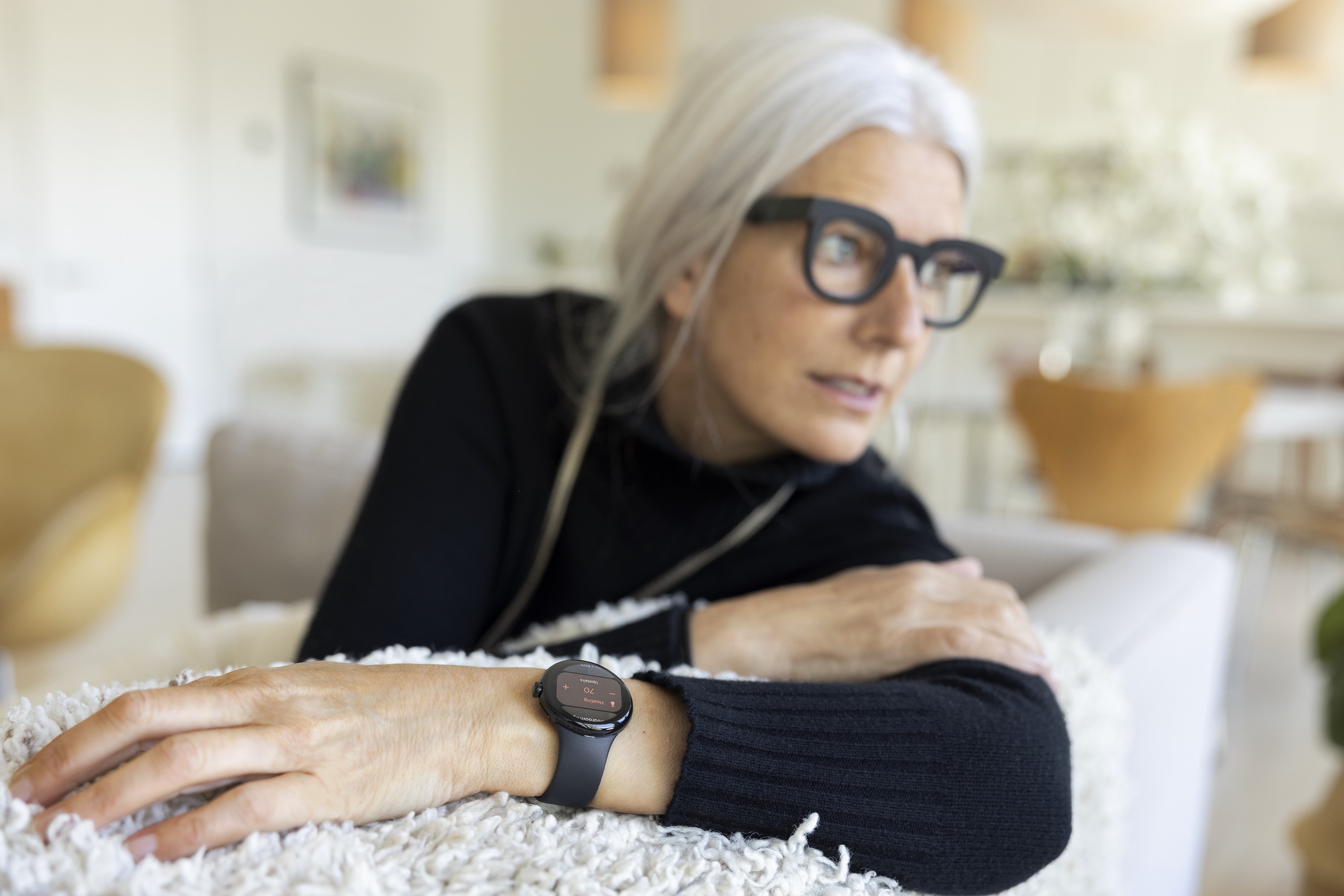 woman wearing Google Pixel Watch