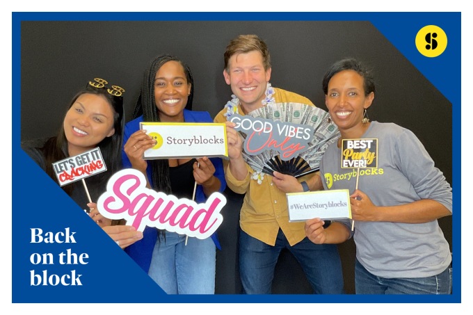 Storyblocks is Handoff’s first pilot partner. (Left to right) job-share partner Jodie Reyes, Handoff founder LaToria Pierce, Storyblocks CEO TJ Leonard and job-share partner Redeit Admassie