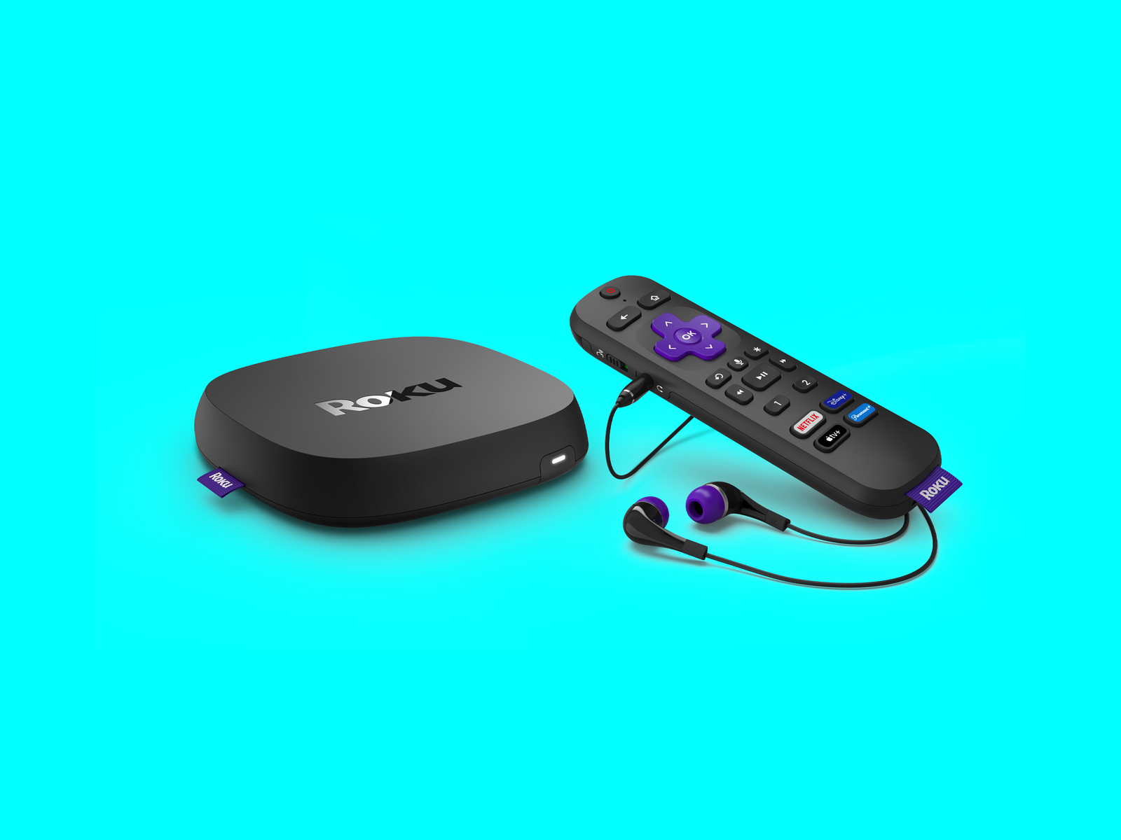 Roku Ultra with remote and headphones