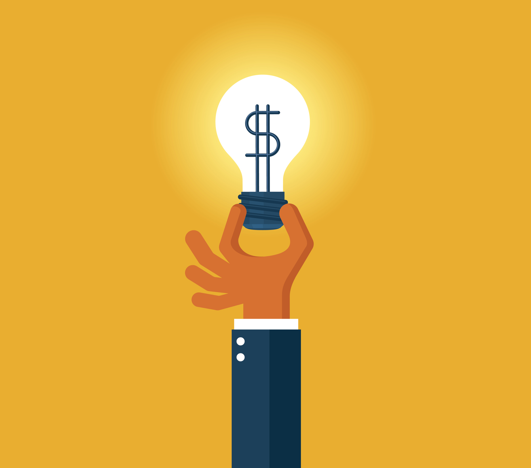 consultant, venture firms hand holding light bulb orange background