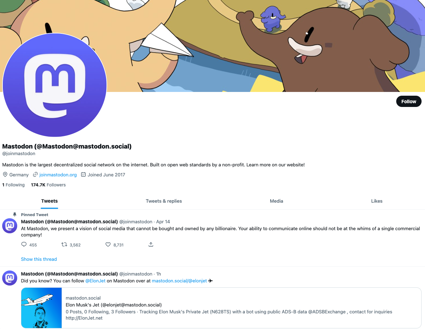 Screenshot of Mastodon's Twitter account