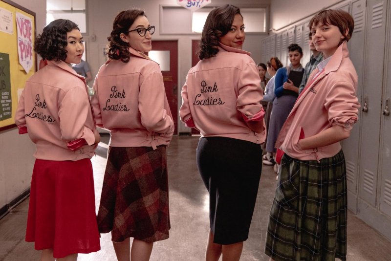 From left, Tricia Fukuhara, Marisa Davila, Cheyenne Wells and Ari Notartomaso star in "Grease: Rise of the Pink Ladies." Photo courtesy of Paramount+