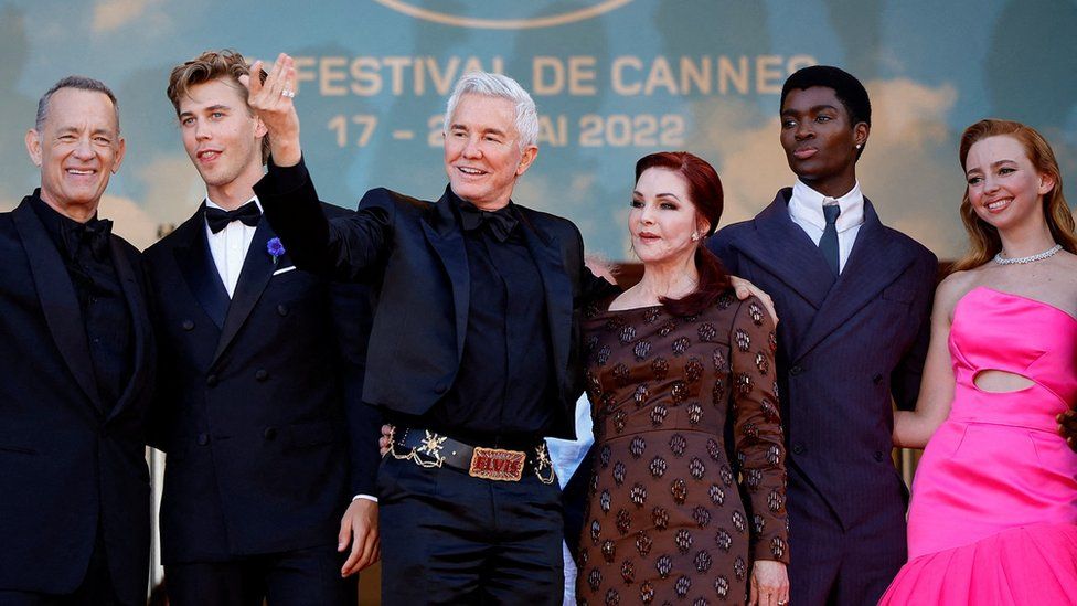 Left to right: Tom Hanks, Austin Butler, Baz Luhrmann, Priscilla Presley, Alton Mason and Natasha Bassett