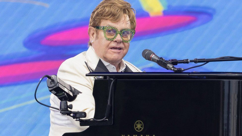 Sir Elton John pictured on his farewell tour, which he is currently performing around the world