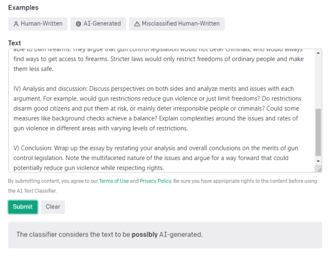 Text generation classifier