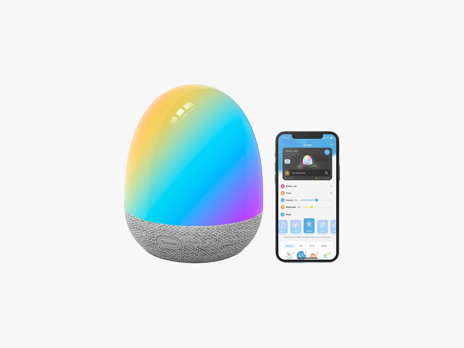 Govee Night Light next to smartphone displaying Govee app