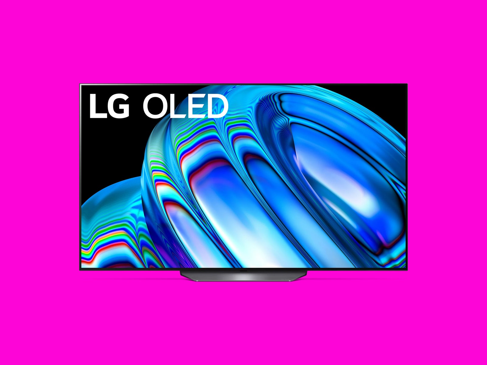 LG B2 OLED TV on pink backdrop