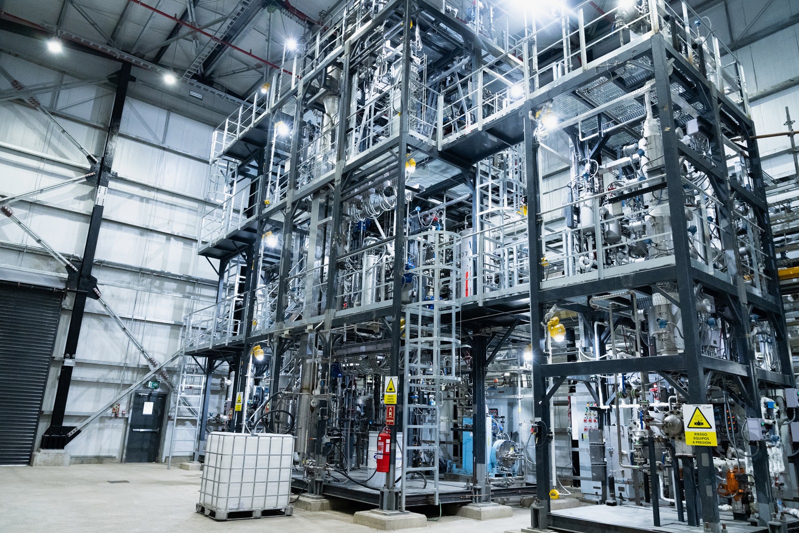 Inside of the Porsche efuel production plant showing large machinery