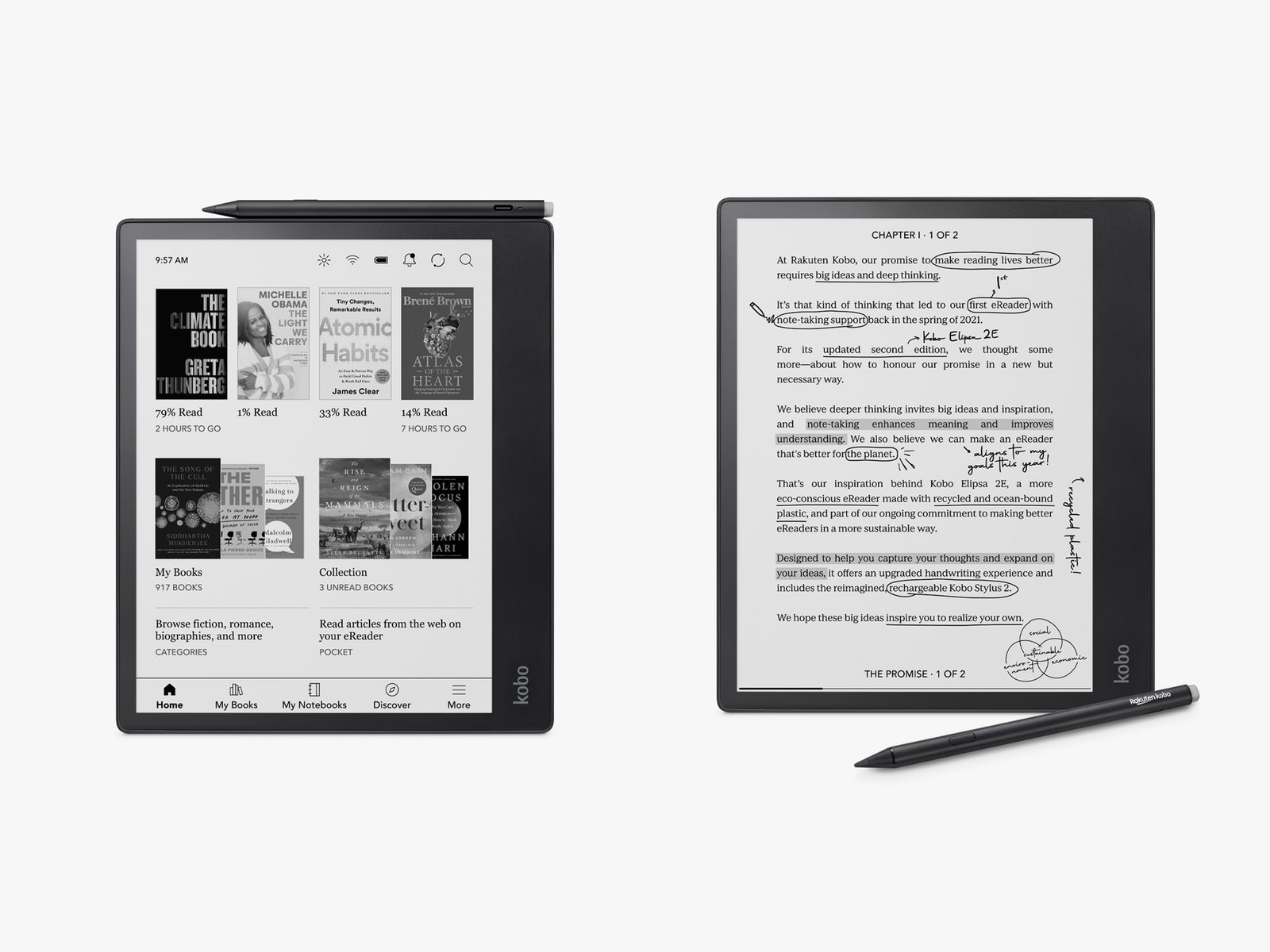 Kobo Eclipsa 2E ereader tablets side by side