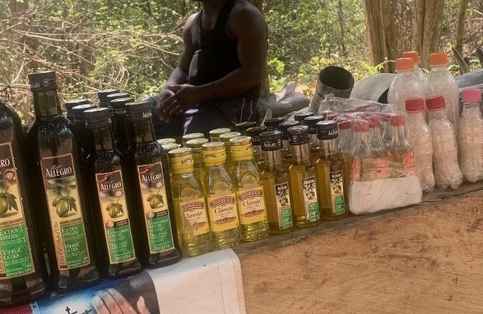 There are all kinds of anointing oils and bottled salt for sale at Atweaa Mountain