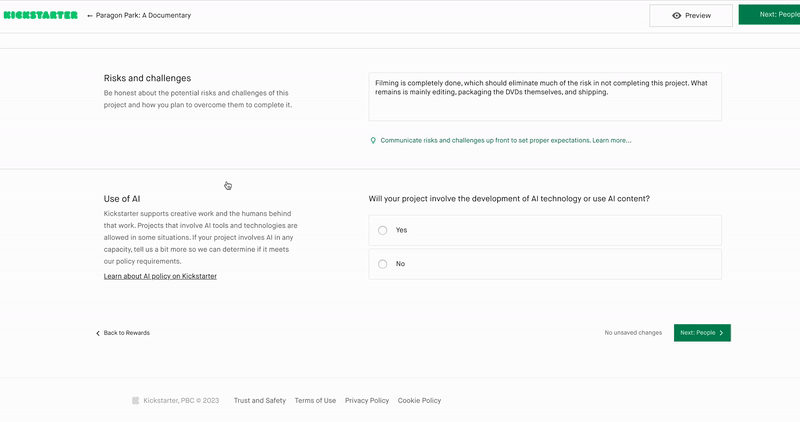 Kickstarter generative AI policy