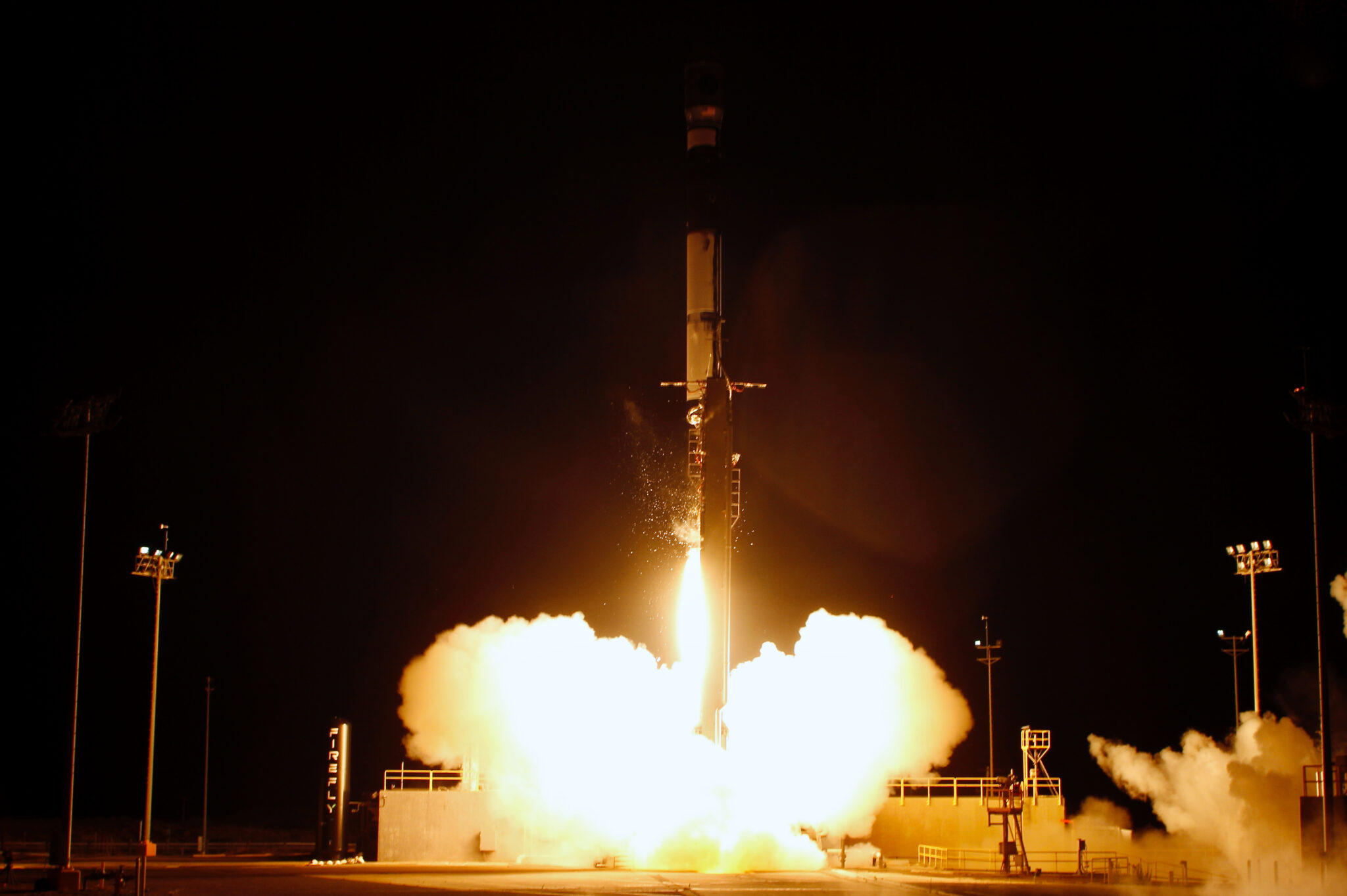 rocket launch at night