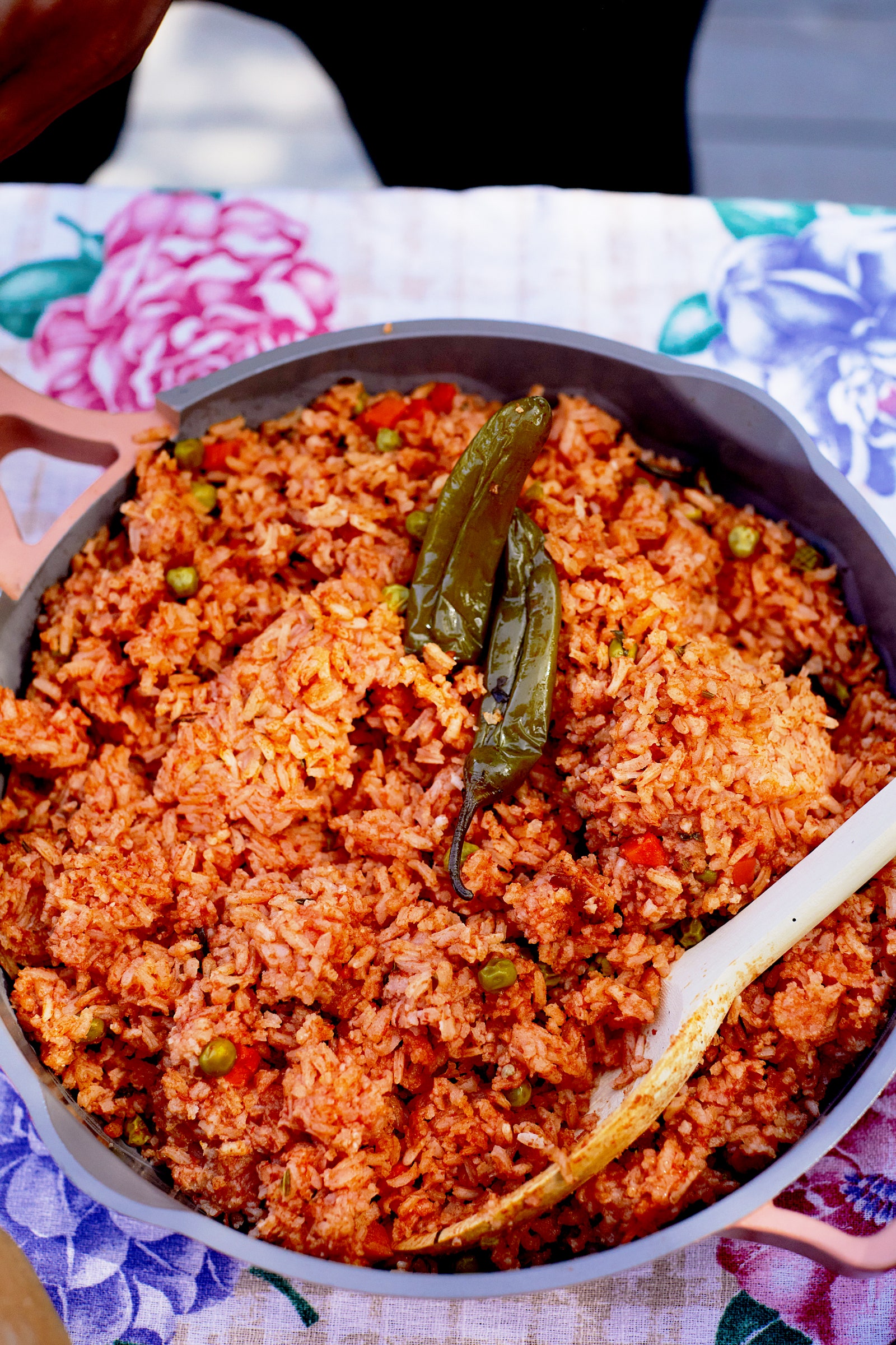 Closeup of rice and peppers in a bowl