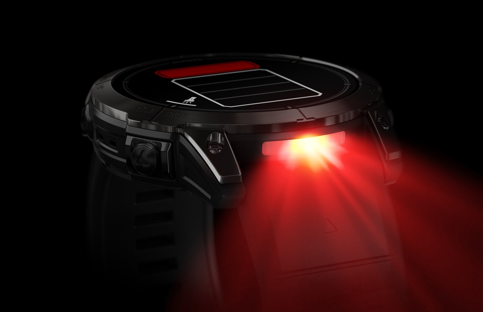 Garmin Epix Pro fitness watch shining a flashlight