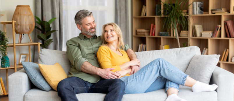 Happy couple relaxing on couch 