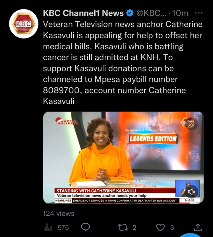 Kbcs Catherine Kasavuli Appeals For Help To Pay For Medical Bill To Get