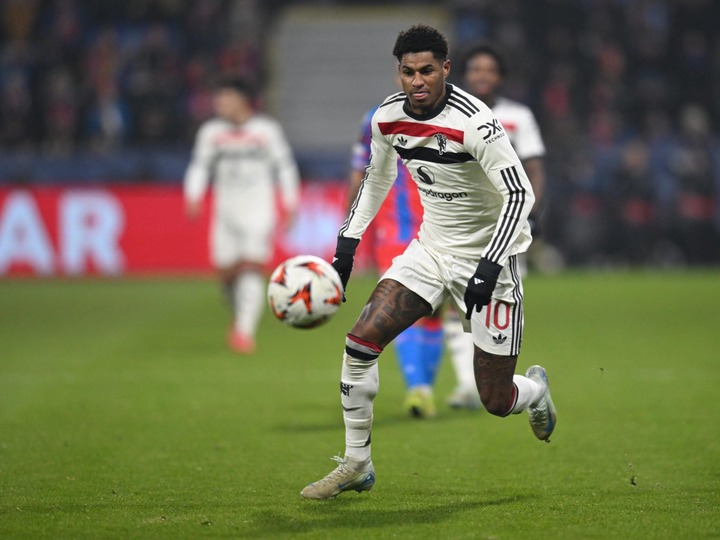 Marcus Rashford of Manchester United in possession during the UEFA Europa League 2024/25 League Phase MD6 match between FC Viktoria Plzen and Manch...