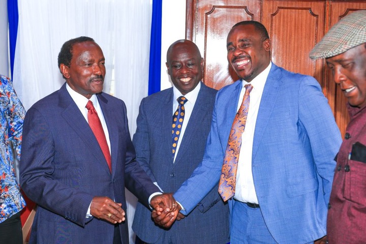 Kalonzo Musyoka, former Deputy President Rigathi Gachagua and Cleophas Malala during the unveiling of DAP-K new offices on Monday, January 27, 2025. PHOTO/@TheWiperParty/X