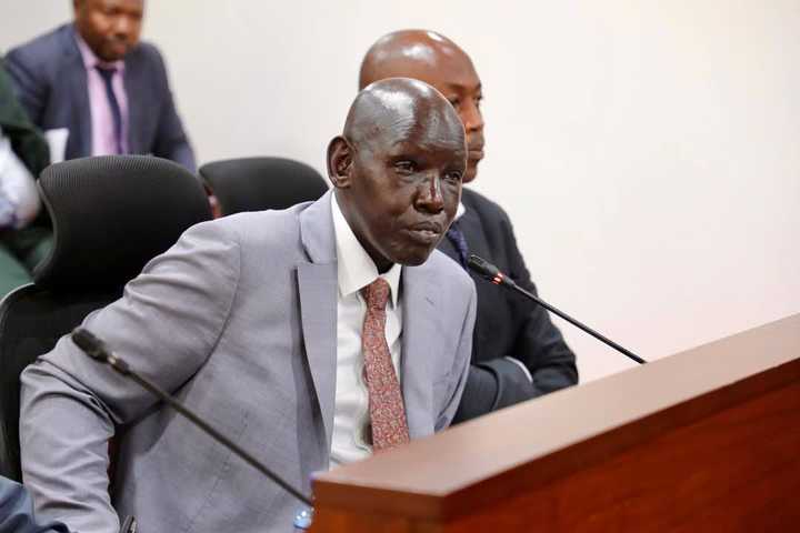 Basic Education PS Belio Kipsang speaks during a meeting with MPs.