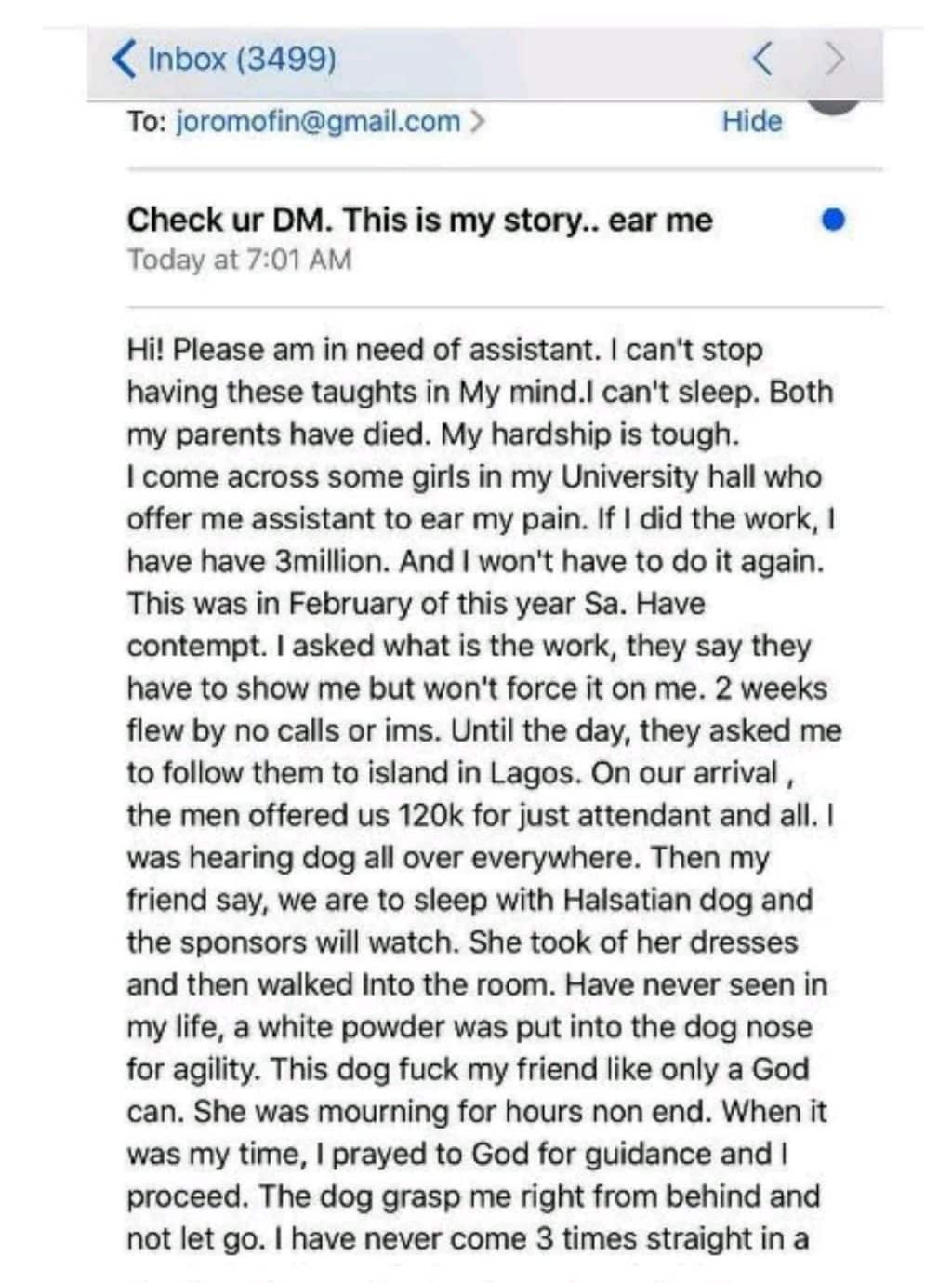 I Had Sex With A Dog For 3M Naira, Now I Get Wet Whenever I See Dogs