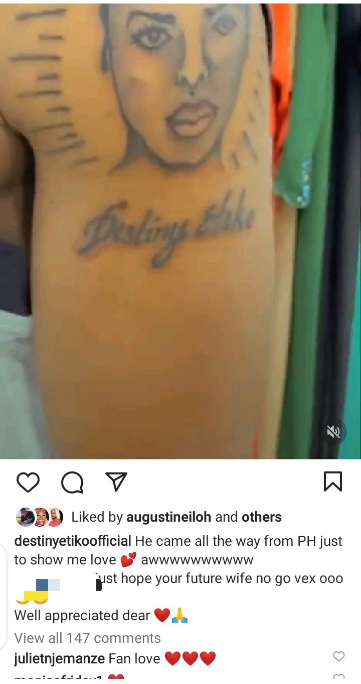 Nollywood Star Destiny Etiko Sparks Social Media Debate with Religious-Themed Tattoo Reveal