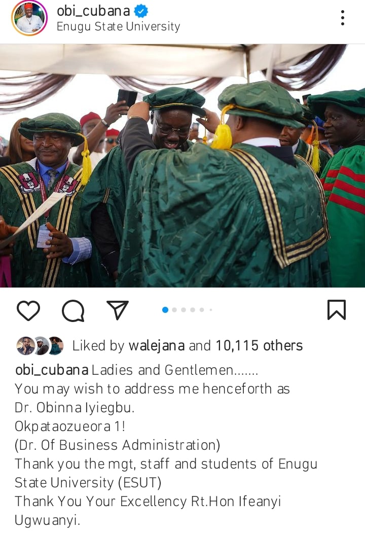 Obi Cubana bags doctorate degree.