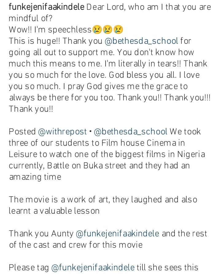 Funke Akindele reacts as school for blinds treat blind people to her movie