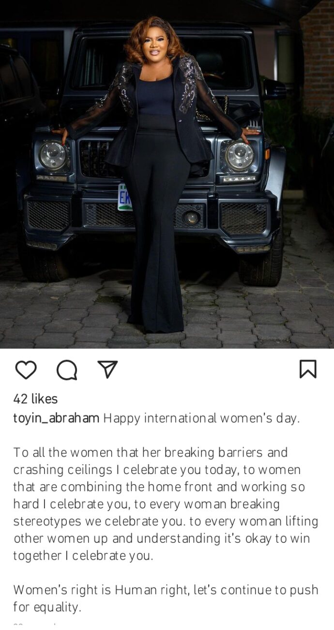 “to Every Woman Breaking Stereotypes” Toyin Abraham Pens Powerful