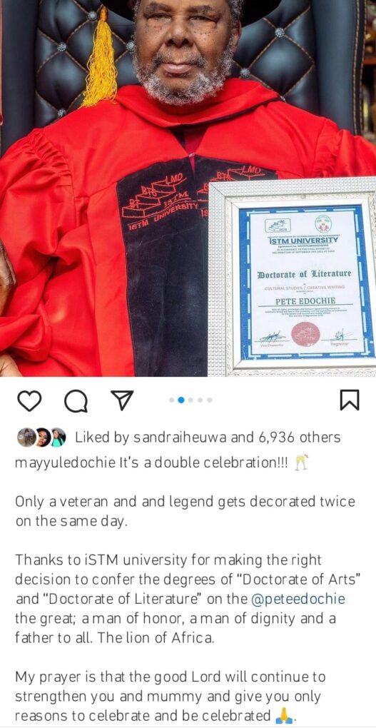 May Edochie hails Pete Edochie over his doctorate degree