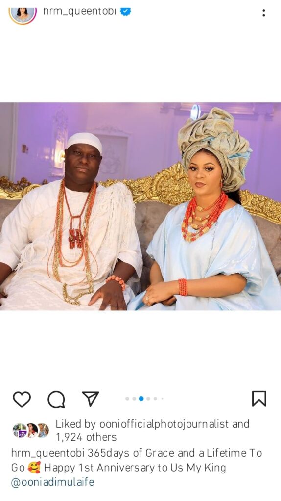 Olori Tobi and Ooni celebrate 1st wedding anniversary