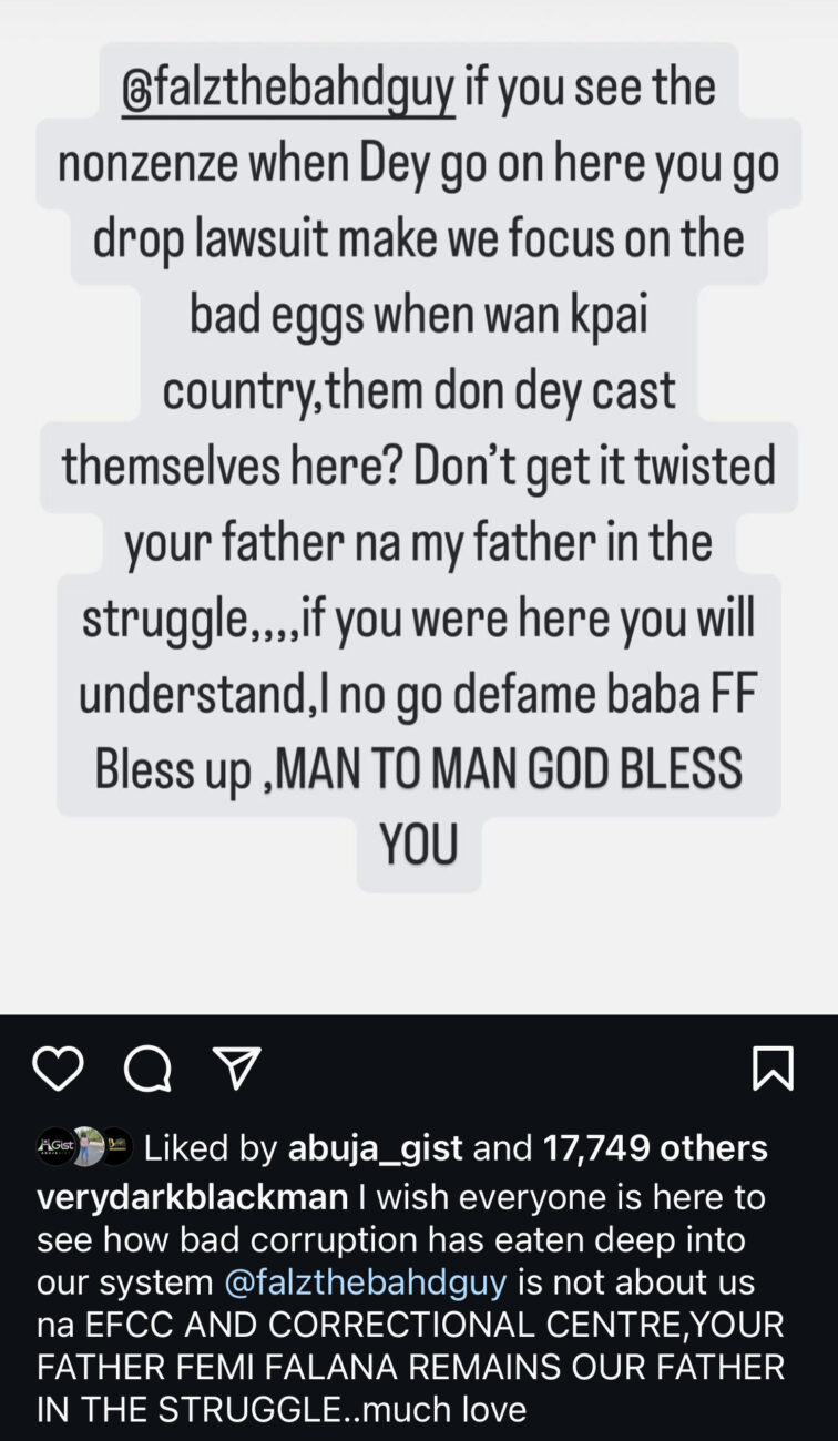 Very Dark Man pens note to Falz.