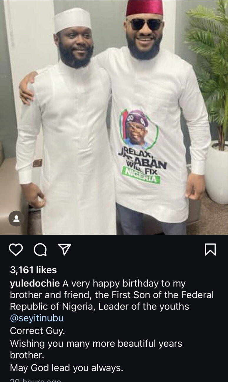 Yul Edochie celebrates Seyi Tinubu’s birthday.