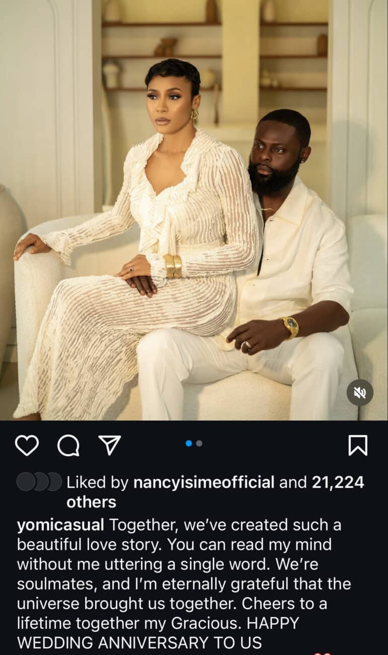 Yomi Casual celebrates seven year wedding anniversary with his wife.