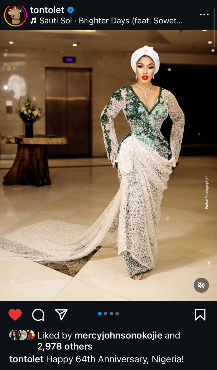 Tonto Dikeh celebrates Nigerian Independence.