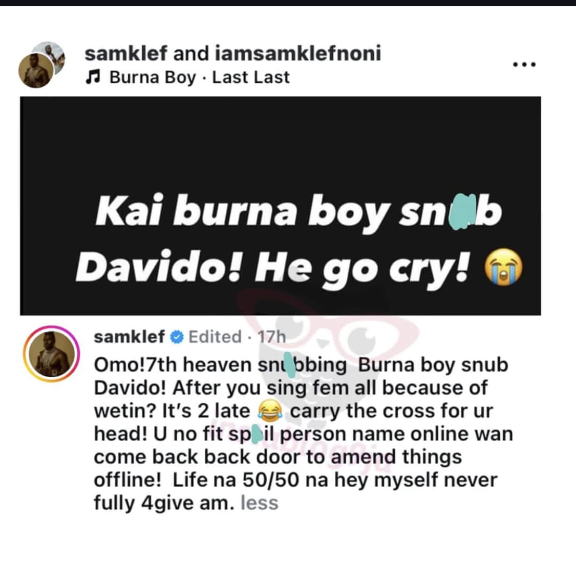 SamKlef mocks Davido