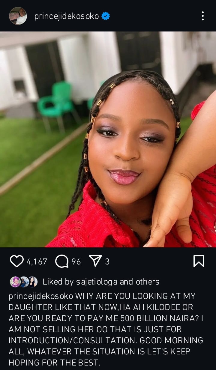 Jide Kosoko shares photo of daughter, demands 500billion