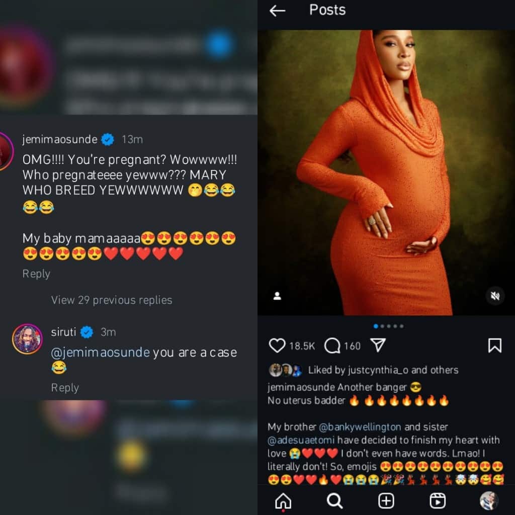 Jemima Osunde queries Adesua Etomi over second pregnancy