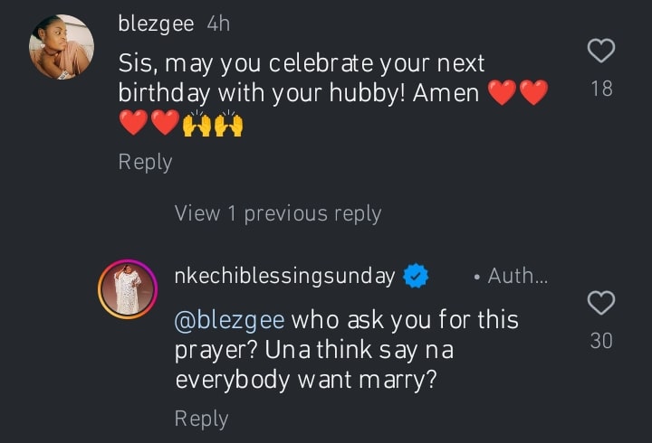 Nkechi Blessing slams fan who prayed for her to be married