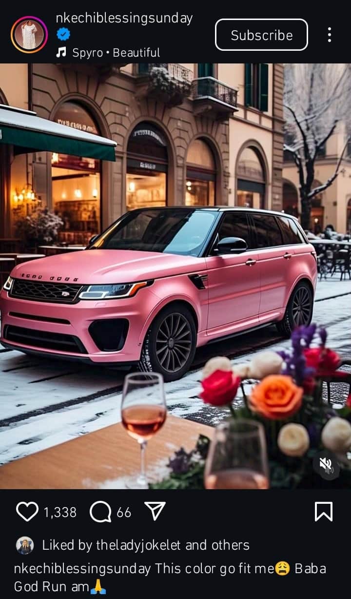 Nkechi Blessing prays over her dream car