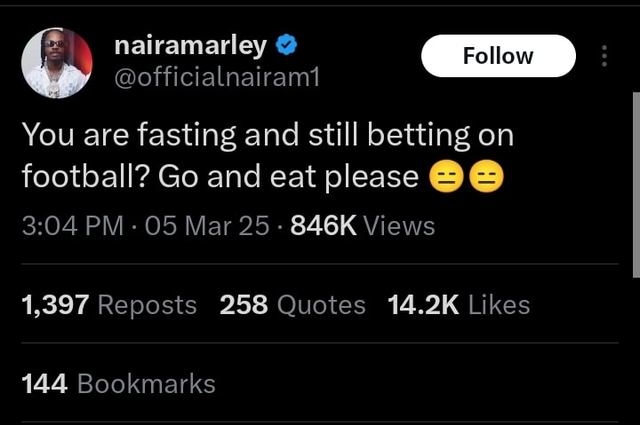 Naira Marley sends message to Muslims fasting