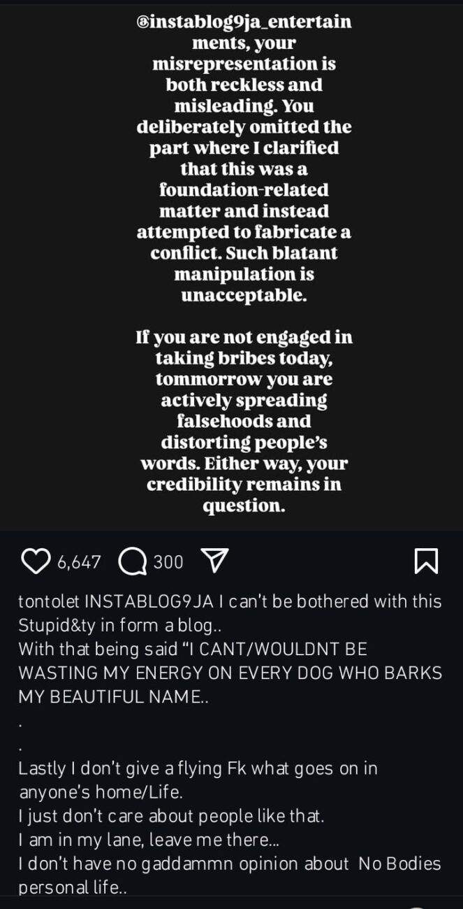 Tonto Dikeh calls out Instablog9ja