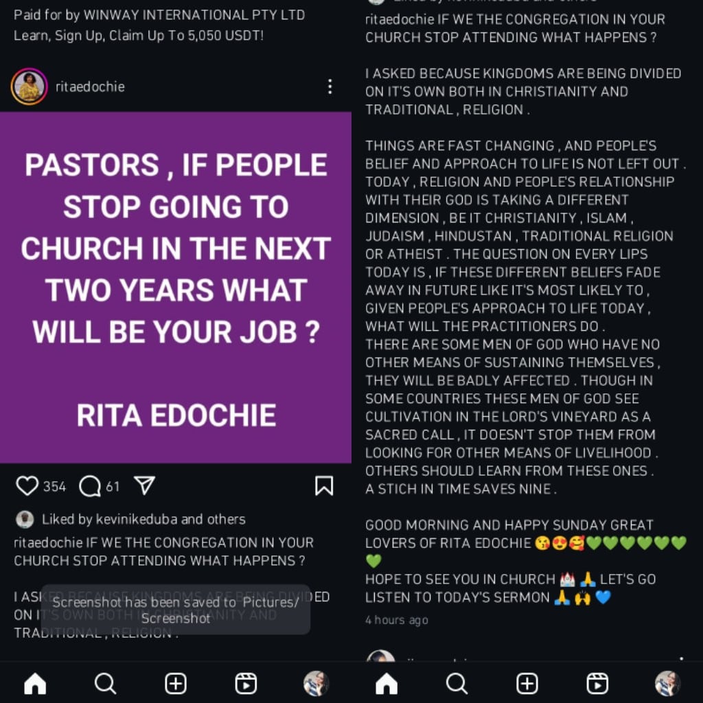 Rita Edochie questions pastors