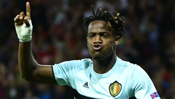 Belgium's forward Michy Batshuayi celebrates after scoring his team's second goal during the Euro 2016 round of 16 football match between Hungary and Belgium at the Stadium Municipal in Toulouse on June 26, 2016.   / AFP / EMMANUEL DUNAND        (Photo credit should read EMMANUEL DUNAND/AFP/Getty Images)