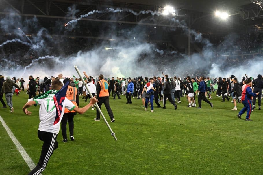 Watch: Fresh chaos in France as Saint-Etienne fans attack players with flares after relegation to Ligue 2