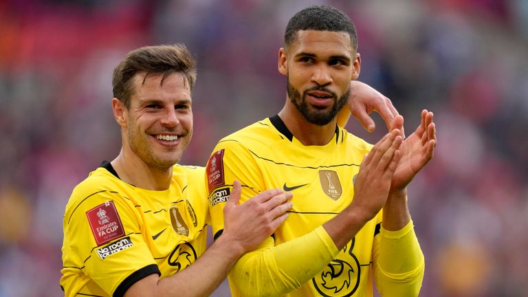 Chelsea&#39;s Ruben Loftus-Cheek and Cesar Azpilicueta celebrate the 2-0 FA Cup win over Crystal Palace (AP)